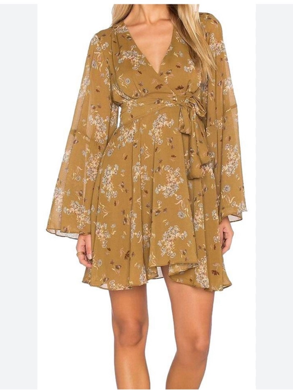 Free People Lilou Dress XS Boho Flare Sleeves Flowy Chiffon Feminine Romantic